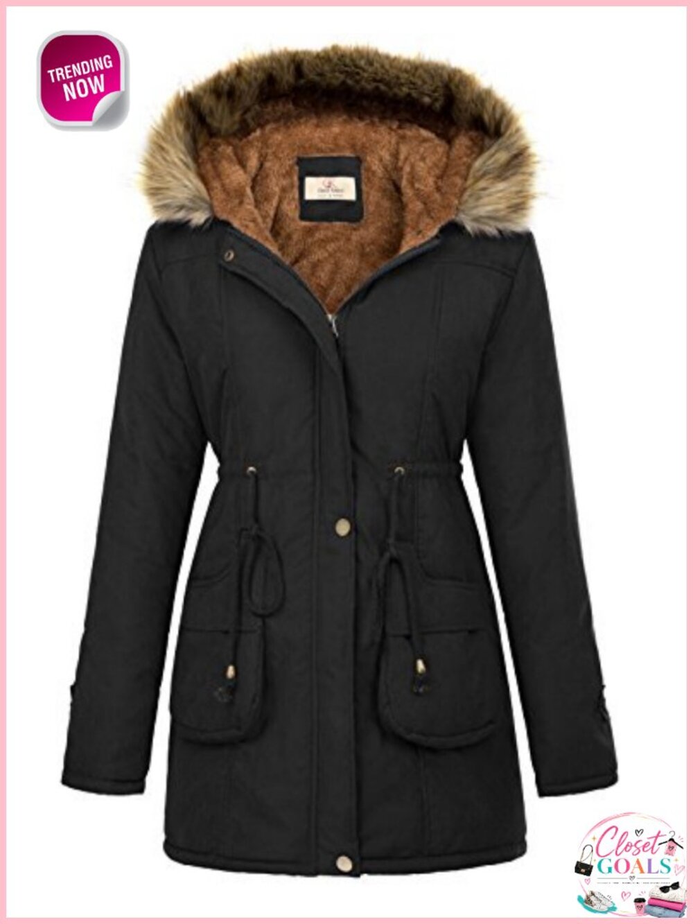 Fleece Lined Hooded Parka Winter Coat With Faux Fur Trim